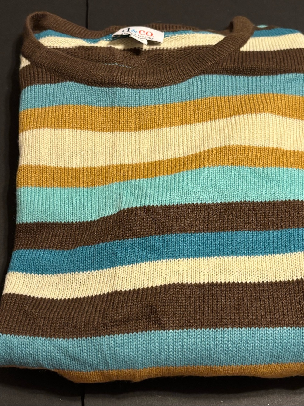 Denim & Co NWOT 3X Striped Knit Sweater Brown Turquoise Tan Cream Crewneck Top